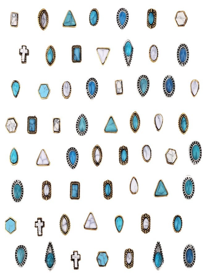 Sinbana 60pcs Turquoise Nail Charms, 20 Design 3D Vintage Western Nail Art Gems Cowboy Cowgirl Craft Stones Accessories Supplies for Women Pendants DIY Manicure Decoration - Image 1